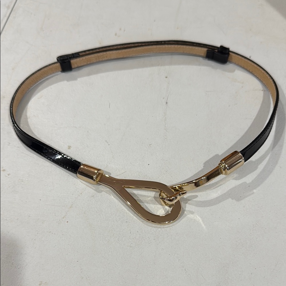 AMIRI Black and Gold Leather Belt with Teardrop Buckle